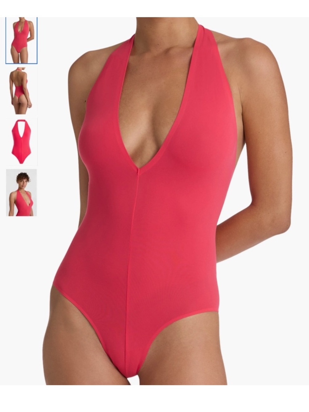 Commando The Ballet Deep Plunge Halter Bodysuit in Watermelon